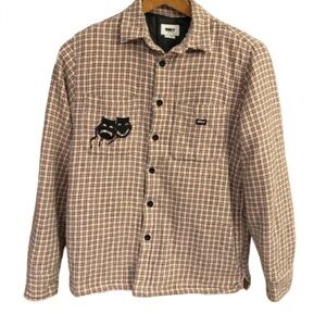 Obey Organic Oscar Plaid Button-Down Shirt Jacket in Pink Clay Multi